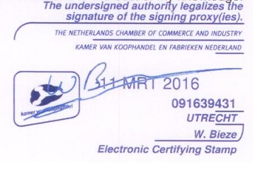 Electronic certifying stamp Chamber of Commerce.